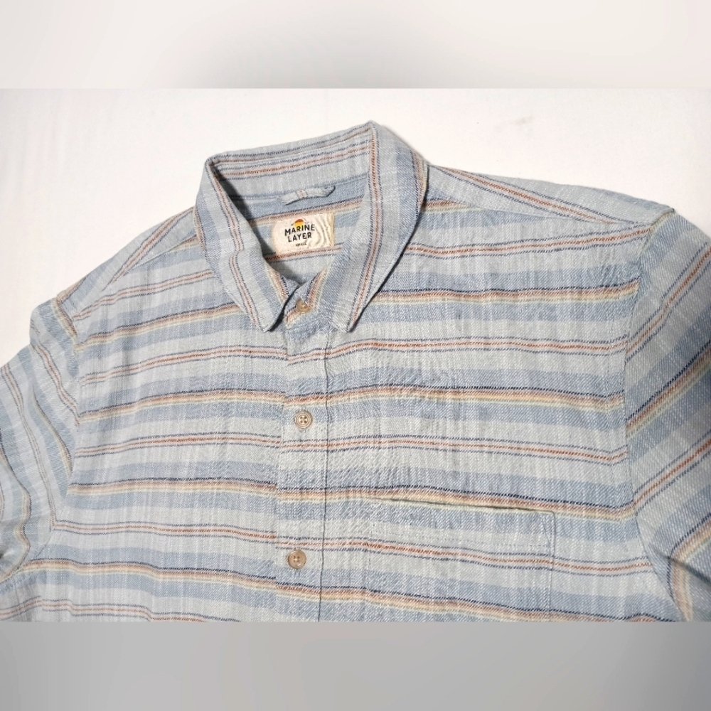 MARINE LAYER Men's  Stretch Selvage Short Sleeve Button Down Shirt. Size S - Picture 5 of 6